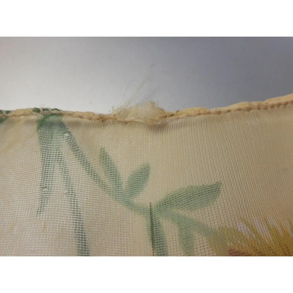 Tan Green Floral  Square Scarf  - Estate Find 20 x 19" - Picture 2 of 3